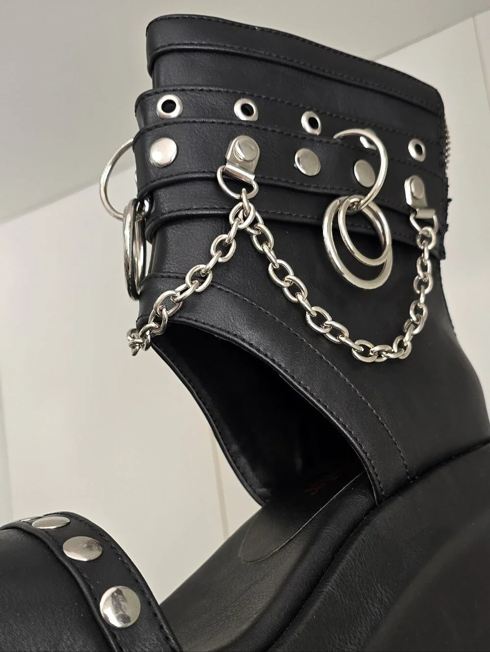 Demonia Black Chunky Platform Ankle Boots with Chains